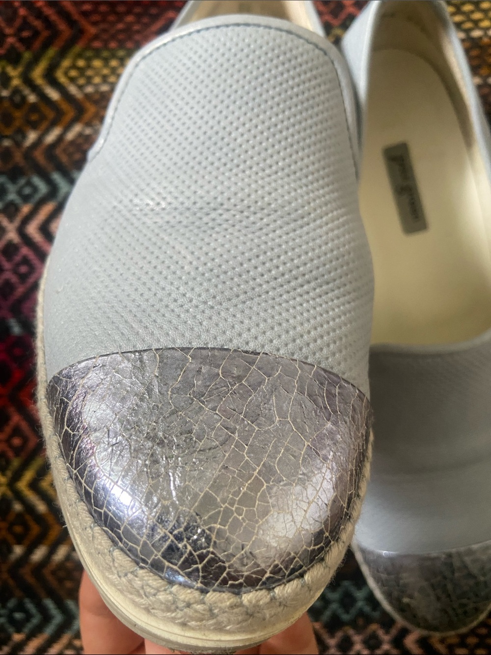 Paul Green Baby Blue Leather Slip-On Flats with Metallic Silver Toe Cap - Picture 9 of 13